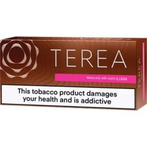 terea-bronze-10-packs - iqos Terea İluma i One i Prime TEREA tobacco product box with health warning and pink IQOS ILUMA compatibility stripe.