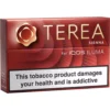Red TEREA Sienna tobacco box for IQOS ILUMA, featuring a rose-like logo and a prominent health warning on the front.