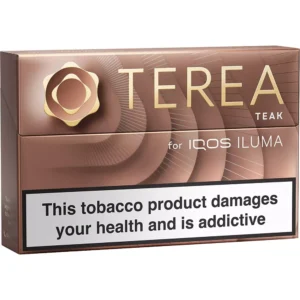 terea-teak-for-iqos-iluma-3 - iqos Terea İluma i One i Prime Terea Teak tobacco product for IQOS ILUMA box with a large health warning reading 'This tobacco product damages your health and is addictive' on the front panel.