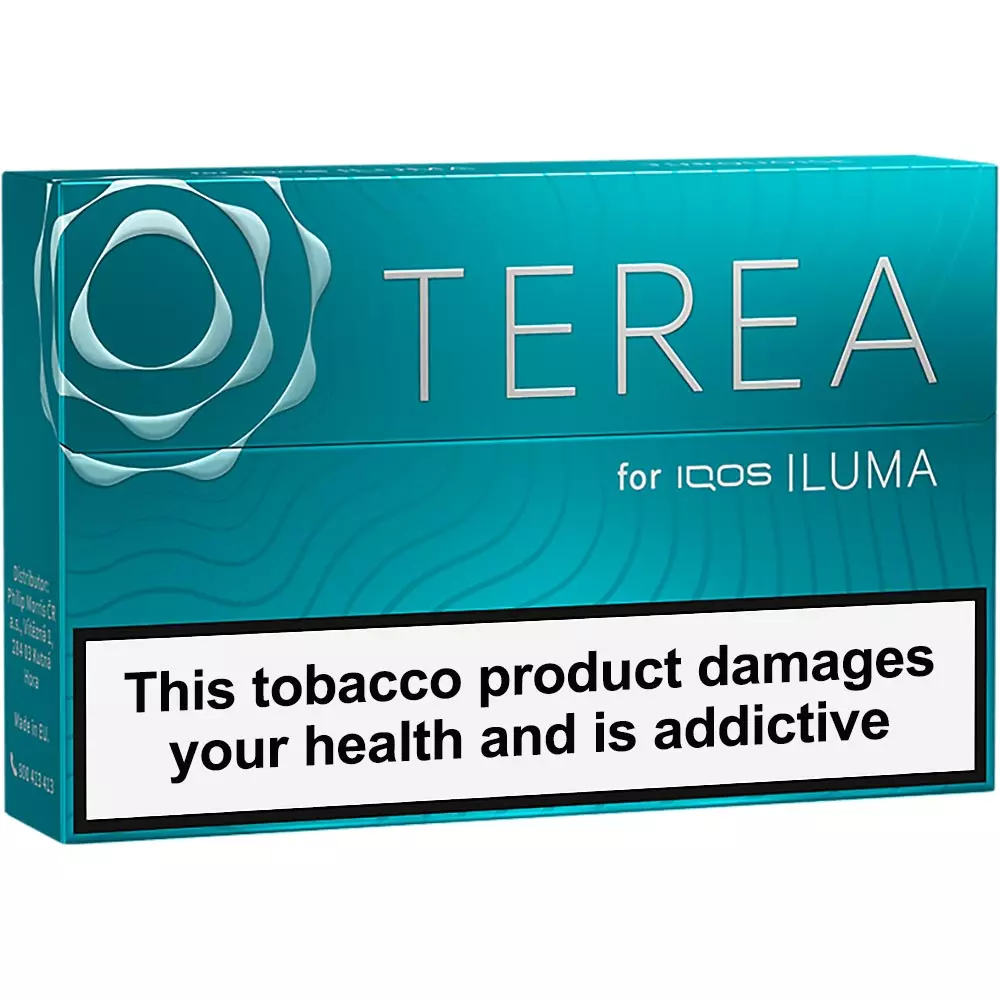 terea-turquoise-for-iqos-iluma - iqos Terea İluma i One i Prime Boxed TEREA for IQOS ILUMA tobacco product with a bold health warning reading 'This tobacco product damages your health and is addictive'
