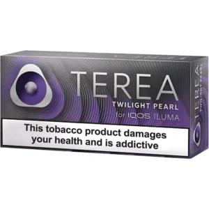 terea-twilight-pearl-10-packs-3 - iqos Terea İluma i One i Prime Box of TEREA Twilight Pearl for IQOS ILUMA with purple gradient packaging and a bold health warning banner.
